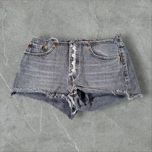 Levi's 501 Denim Shorts Womens 28 Black Mini Micro Y2K Thigh High Distressed 00s